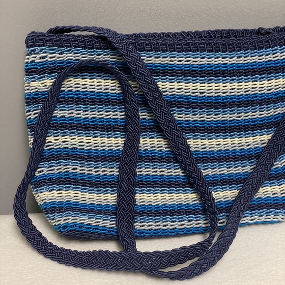 Woven Blue Stripe Crossbody Handbag - Picture 11 of 11
